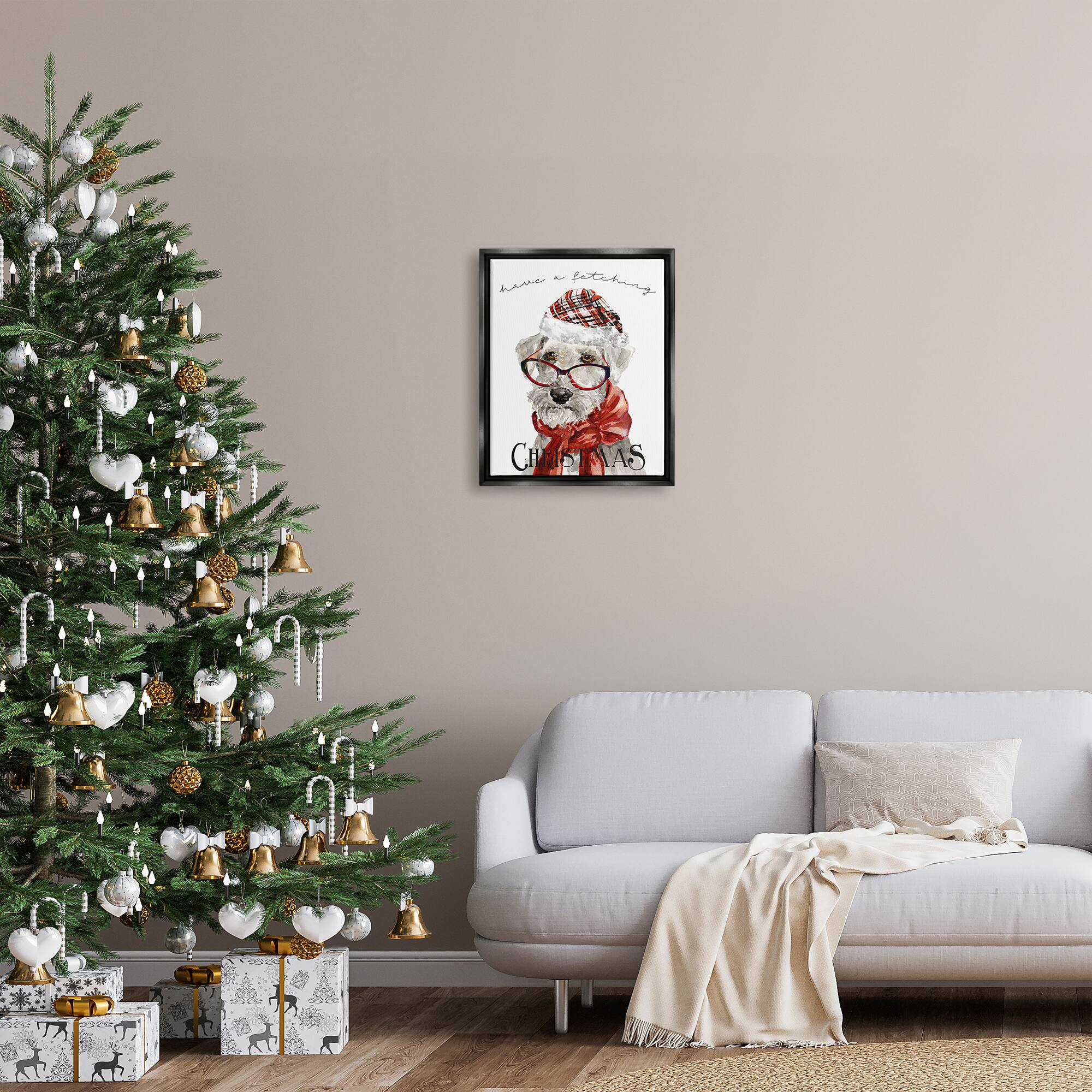 Stupell Industries Have a Fetching Christmas Dog Framed Floater Canvas Wall Art